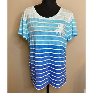 Talbots blue and white ombre stripe sequin octopus crew neck tee size L